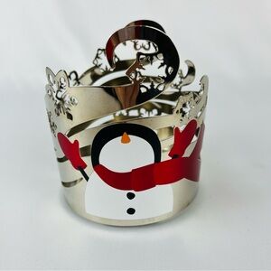Bath & Body Works BBW 3-Wick Jar Metal Candle Holder - Silver Snowman Snowflakes